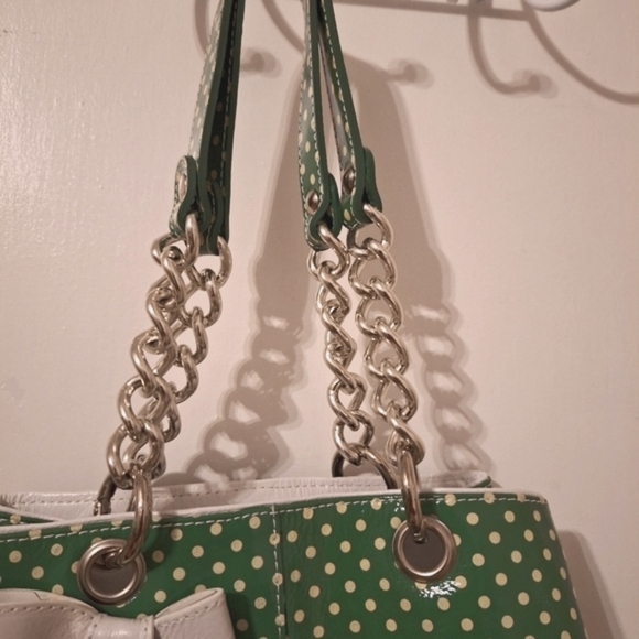 Roberta Gandolfi green/white patent leather polka dot bag silver chain strap - Picture 3 of 9